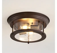 Jonathan Y Lauren 13.25" 2-Light Metal/Glass Led Flush Mount, Black