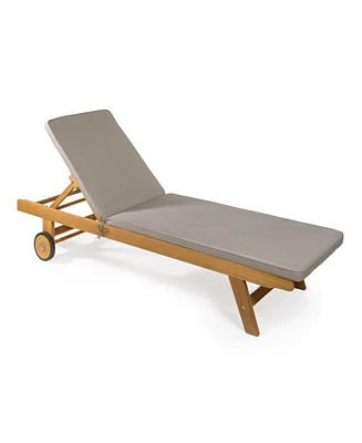 Jonathan Y Mallorca Modern Classic Adjustable Acacia Wood Chaise Outdoor Lounge Chair with Cushion & Wheels