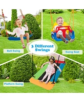 Skonyon 660 Lbs Heavy Duty Carbon Steel Swing Frame with 3 Swings-Yellow