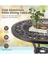 Skonyon 24 Inch Round Cast Aluminum Table Patio Dining Bistro Table with 2 Inch Umbrella Hole-Copper