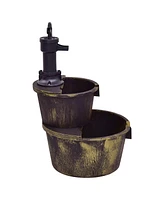 Skonyon 2 Tiers Outdoor Barrel Waterfall Fountain with Pump