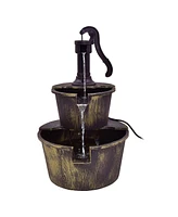 Skonyon 2 Tiers Outdoor Barrel Waterfall Fountain with Pump