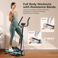 Sunny Health & Fitness Smart Compact Elliptical Cross Trainer with Handlebar and Exercise Bands, Magnetic Resistance, Bluetooth & SunnyFit App Connect