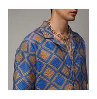 Campus Sutra Men's Royal Blue & Mocha Brown Geometric Block Oversized Shirt