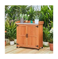 Yaheetech Garden Potting Bench Table Outdoor Wooden Storage Cabinet