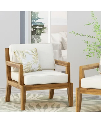 Streamdale Furniture Outdoor Acacia Club Chairs with Beige Cushions