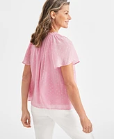 Style & Co Women's Printed Flutter-Sleeve Top, Created for Macy's