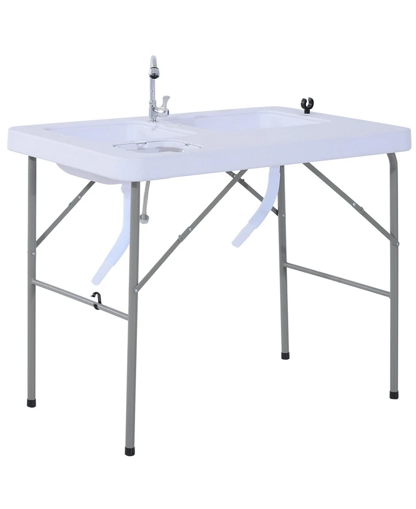 Streamdale Furniture Folding Camping Table w/ Faucet & Water Basins