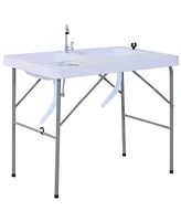 Streamdale Furniture Folding Camping Table w/ Faucet & Water Basins