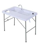 Streamdale Furniture Folding Camping Table w/ Faucet & Water Basins