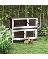 Streamdale Furniture 2-Tier Rabbit Cage: Wooden Hutch with Removable Trays