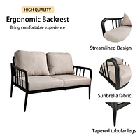 Modern Outdoor Patio Conversation Set with Sunbrella Cushions and Marble-Look Table