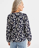 Style & Co Women's Printed Tassel Knit Blouse, Created for Macy's