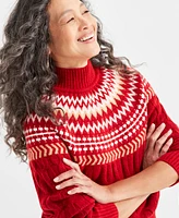 Style & Co Women's Fair Isle Mockneck Cable-Knit Sweater, Created for Macy's