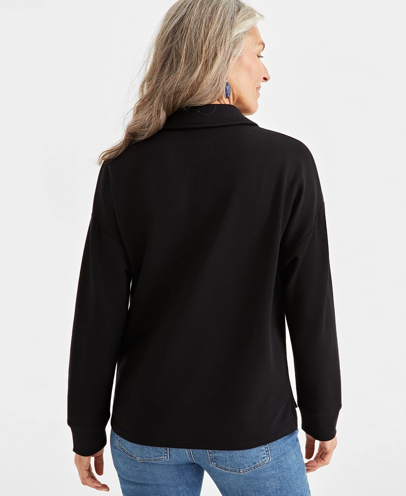 Style & Co Women's Fleece Johnny-Collar Sweatshirt, Created for Macy's