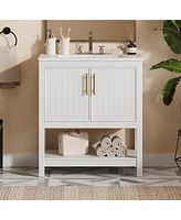 30-Inch Green Vanity with Sink and Storage