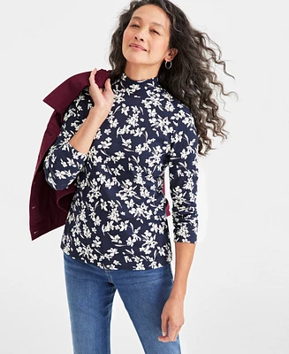 Style & Co Petite Floral Dance Mock-Neck Top, Created for Macy's