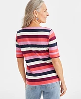 Style & Co Women's Striped Elbow-Sleeve Top, Created for Macy's