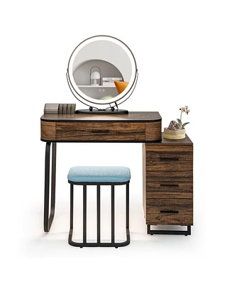 Sugift Vanity Table Set with 3-Color Lighted Mirror and Charging Station