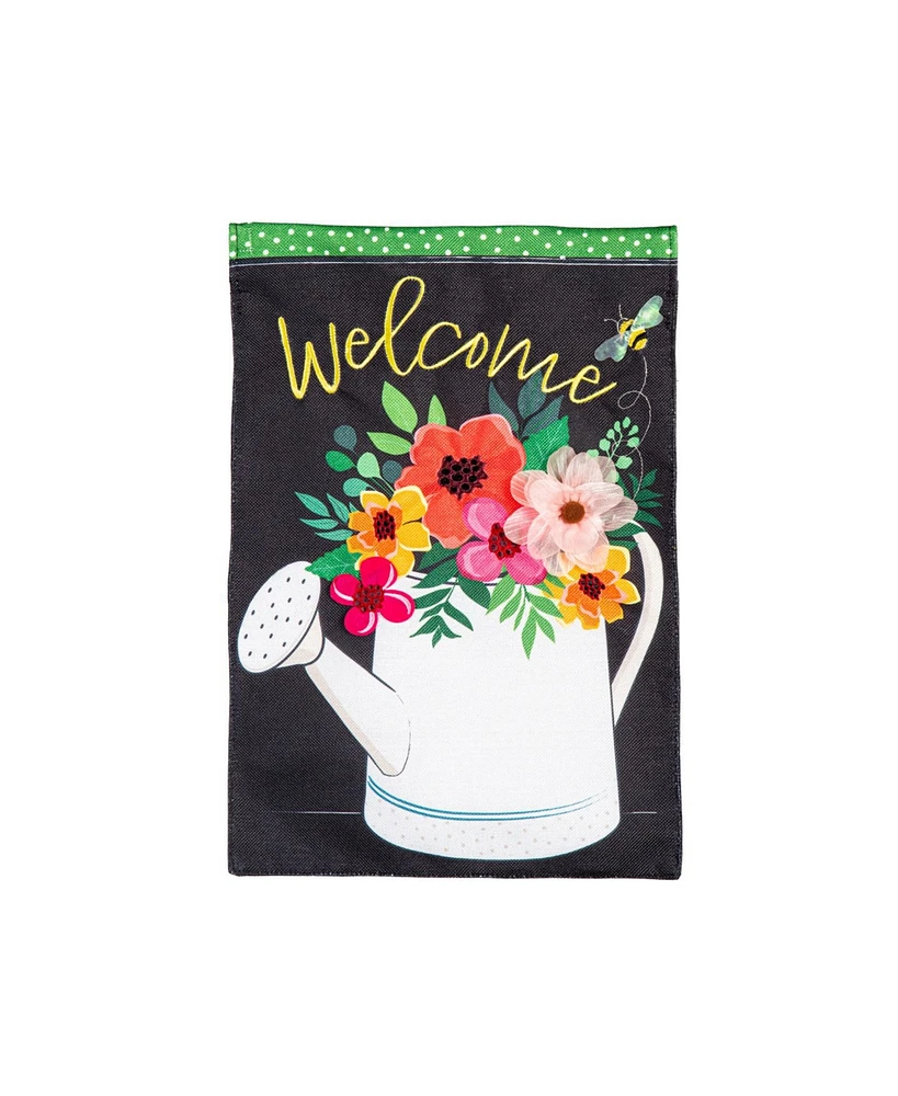 Evergreen Watering Can Welcome Burlap Garden Flag