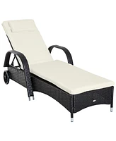 Streamdale Furniture Adjustable Rattan Chaise Lounge with Cushion and Wheels