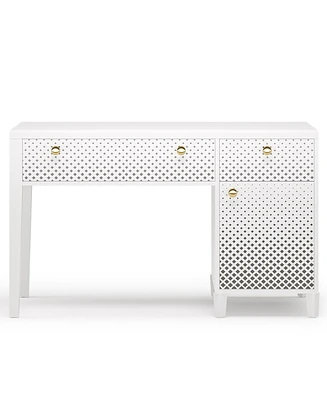 Tribesigns Computer Desk with Drawers, 47 Inches Home Office Desk with Storage Cabinet, Modern Study Writing Desk Makeup Vanity Table for Bedroom, Whi