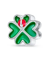 Bling Jewelry Good Luck Lucky 3D Red Lady Bug Irish Shamrock Enamel Green Heart Clover Charm Bead For Women Sterling Silver Fits European Bracelet