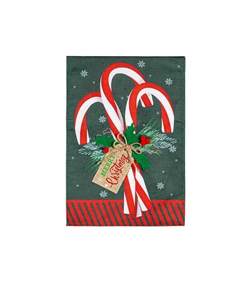 Evergreen Garden Flag Candy Cane Burlap Double Sided Indoor Outdoor Decor 18" x 12.5"