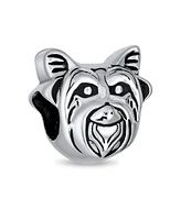 Bling Jewelry Face Dog Puppy Pet Animal Lover Yorkie Dog Bead Charm For Women Oxidized Sterling Silver Fits European Bracelet