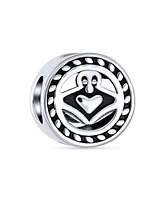 Bling Jewelry Bff Round Friendship Irish Celtic Claddagh Bead Charm For Women For Oxidized Sterling Silver