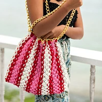 Cannes Colette Macrame Beach Bag In Pink & Red