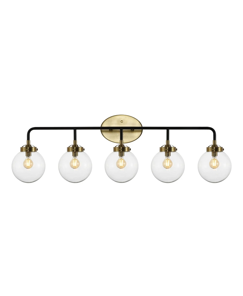 Jonathan Y Caleb 38" 5-Light Contemporary Transitional Iron/Glass Led Vanity Light, Brass