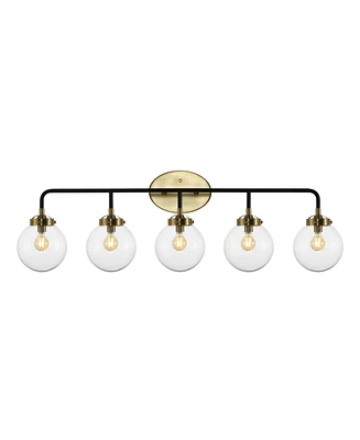 Jonathan Y Caleb 38" 5-Light Contemporary Transitional Iron/Glass Led Vanity Light, Brass