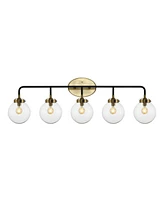 Jonathan Y Caleb 38" 5-Light Contemporary Transitional Iron/Glass Led Vanity Light, Brass