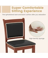 Sugift Upholstered Counter Stool Set of 2 with Solid Rubber Wood Frame-Brown