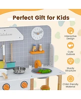 Costway Wooden Kid's Play Kitchen Set Pretend Chef Cooking Toy with Cookware Accessories
