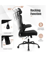 Mesh Office Chair with Adaptive Lumbar Support Flip-up Padded Armrests Headrest