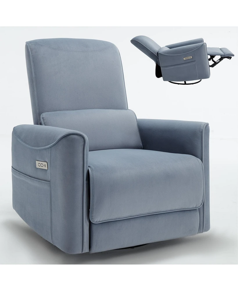 Mondawe Blue Swivel and Rocker Power Recliner Chair with Usb Type-c Ports