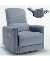 Mondawe Blue Swivel and Rocker Power Recliner Chair with Usb Type-c Ports