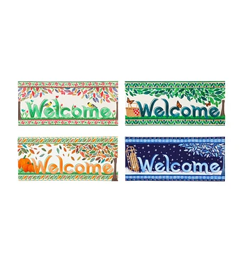 Evergreen 4 Season Trees, Set of 4 Sassafras Indoor Outdoor Switch Doormat 1'10"x10" Multicolored