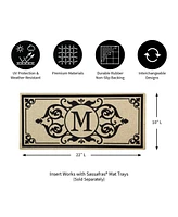 Evergreen Cambridge Letter M Monogram Burlap Sassafras Indoor Outdoor Switch Doormat1'10"x10"Brown