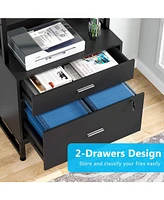 Tribesigns 2 Drawer Vertical File Cabinet with Lock & Bookshelf, Letter Large Modern Filing Printer Stand Open Storage Shelves for H