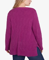 Hearts Of Palm Plus Lets Rendez-Blue Solid Long Sleeve Sweater