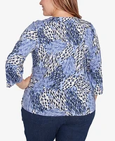 Hearts Of Palm Plus Printed Essentials 3/4 Sleeve Top