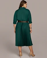 Donna Karan New York Plus Belted Pleated Midi Dress