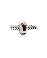 Bling Jewelry Murano Glass Sterling Silver Core Black White Sand Footprint Spacer Charm Bead Fits European Bracelet For Women