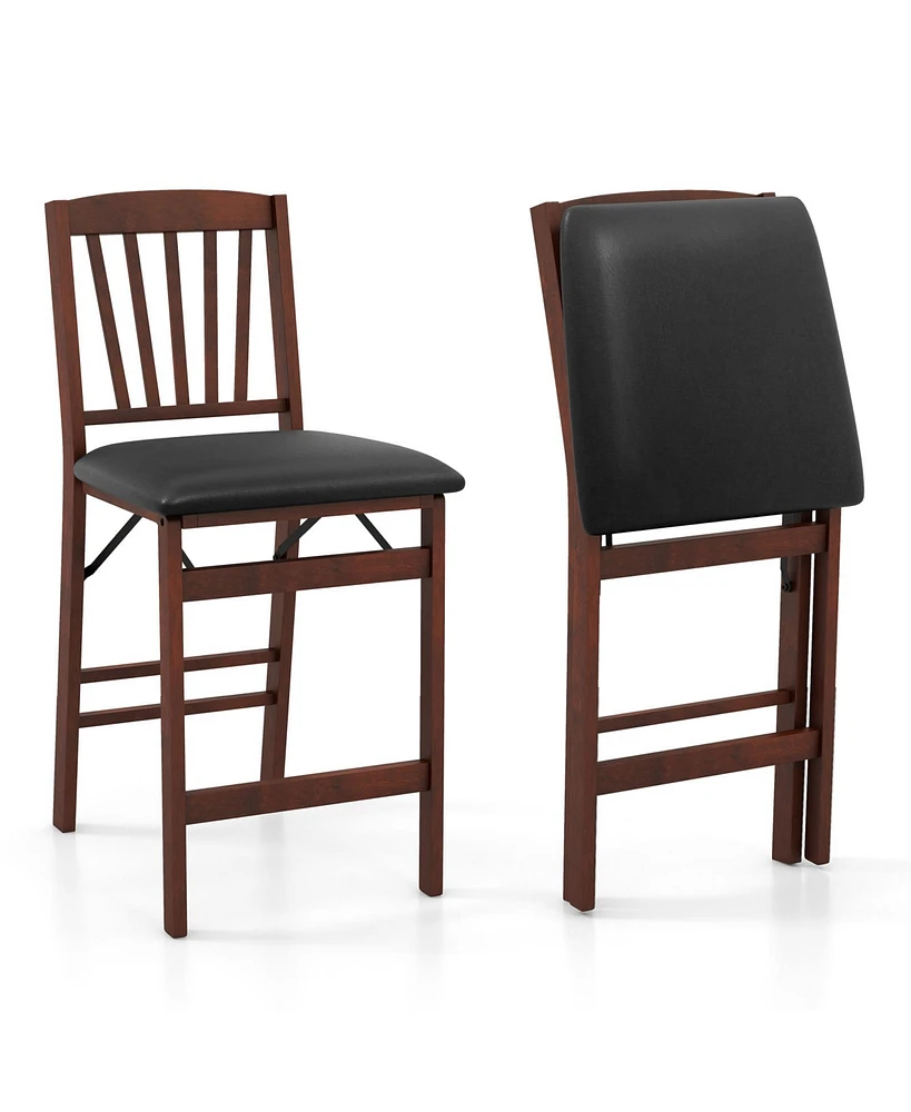 Skonyon Set of 2 Counter Height Chairs Folding Kitchen Island Stool with Padded Seat-Brown