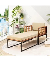 Skonyon Patio Acacia Wood Armchair with Long Ottoman and Seat Back Cushions