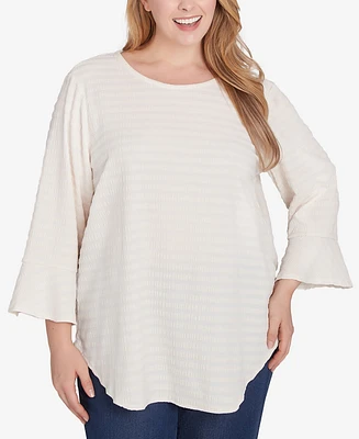 Ruby Rd. Plus Size Ballet Neck Luxe Smocked Top with Ruffle Sleeves