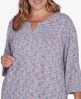 Ruby Rd. Plus Size Scoop Neck With Bar Detail Spacedye Knit Top